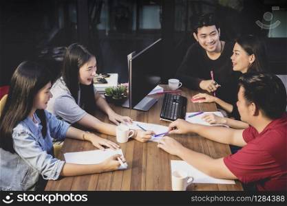 asian freelance team planing for teamwork in office meeting room