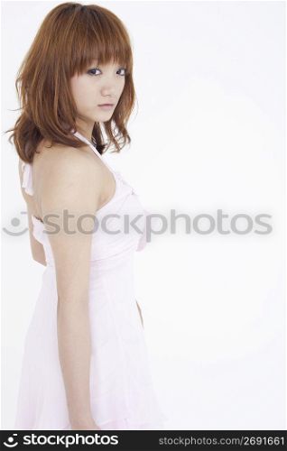 Asian girl in a pink dress