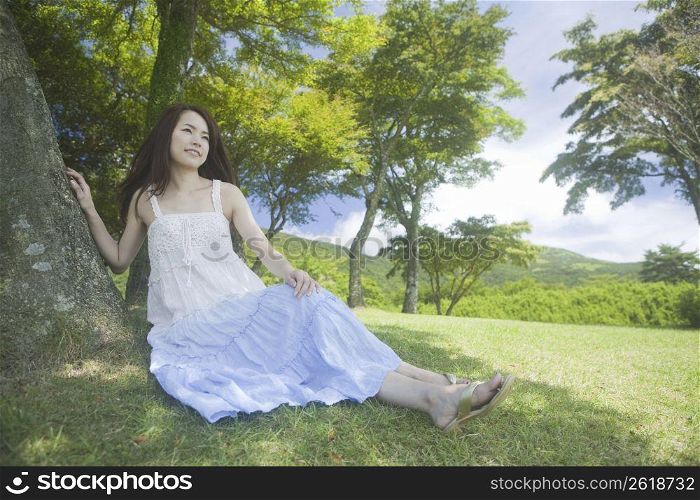 Asian girl in field