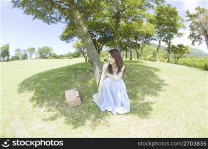 Asian girl in park