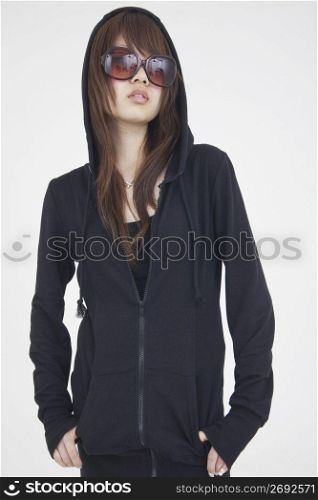 Asian girl wearing black jumper