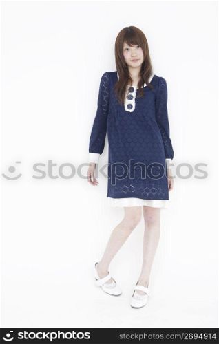Asian girl wearing blue dress