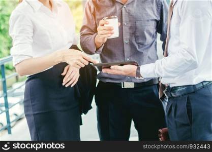 Asian Group of Business people talking in outdoor after work