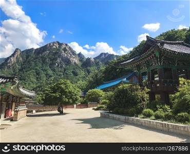 Asian houses of the temple in Seoraksan National Park. South Korea