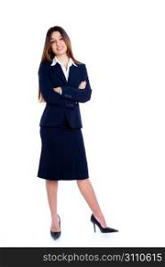 asian indian business woman full length with blue suit isolated on white