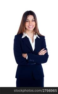 asian indian business woman happy smiling with blue suit isolated on white