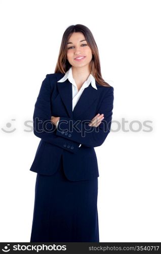 asian indian business woman happy smiling with blue suit isolated on white