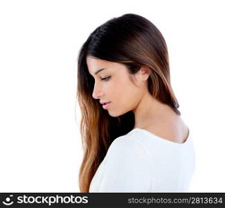 Asian indian profile girl brunette long hair portrait