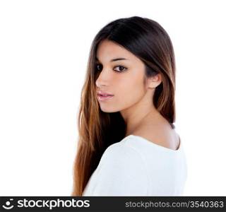 Asian indian profile girl brunette long hair portrait