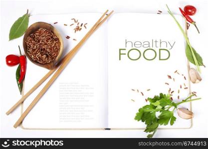 asian ingredients on opened notebook (with easy removable sample text)