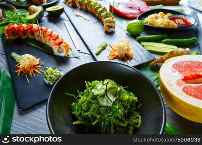 Asian Japan Sushi varied recipes with algae and Edamame
