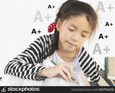 Asian kid is reading book