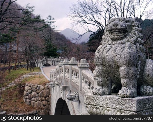 Asian lion sculpture in Seoraksan National Park, South Korea