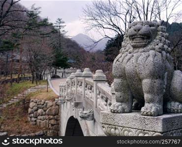 Asian lion sculpture in Seoraksan National Park, South Korea