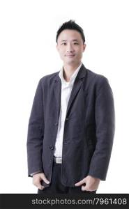 Asian man in business office concept, portriat profile on white background