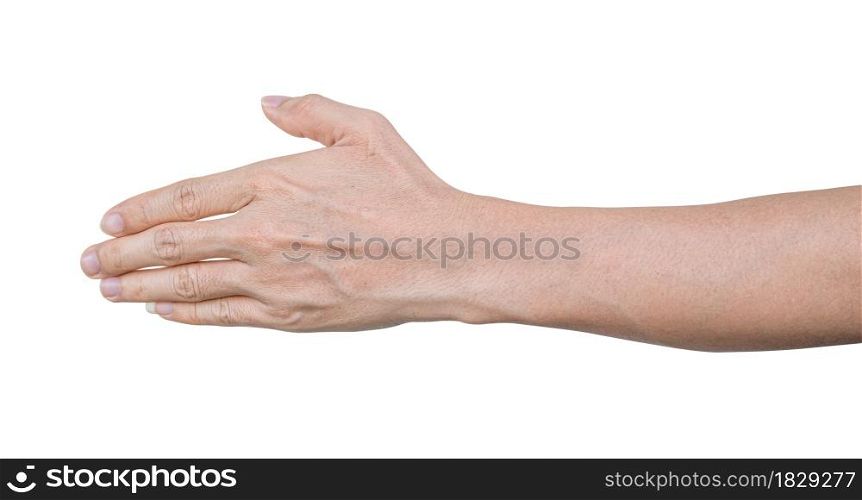 Asian man palm hand isolated on white background with clipping path.