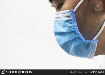 Asian men wearing surgical mask for protection face against Coronavirus with copy space,Covid-19.