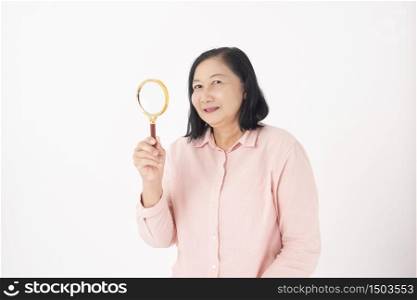 Asian older woman on white background
