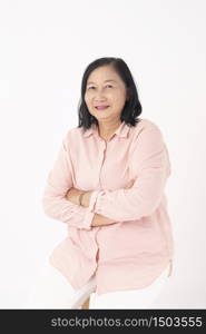 Asian older woman on white background