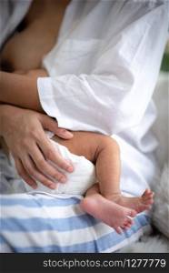 Asian parent hands holding newborn baby fingers, Close up mother&rsquo;s hand holding their new born baby. Love family healthcare and medical