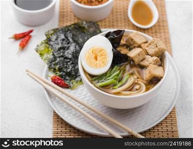 asian ramen noodle soup with egg