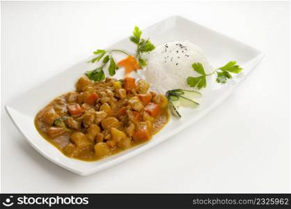 asian rice dish with vegetables on white background