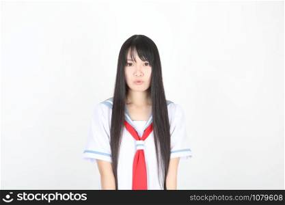 asian school girl isolated in white background