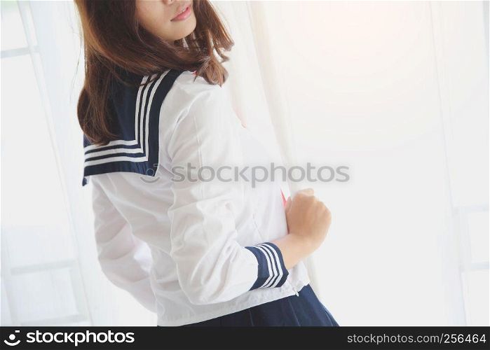 Asian school girl uniform in white tone