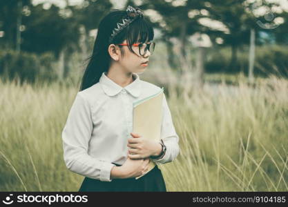 asian student book child girl