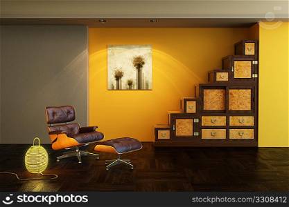 asian style interior 3d rendering