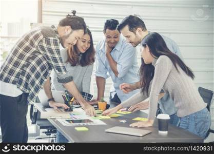 Asian Teamwork Collaboration Team Meeting Communication concept with Business people Working Together in Conference Room. Diversity Partner Business Meeting brainstorming togeter Businessman and Team