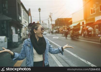 asian traveller happiness emotion on otaru street one of most popular traveling destination in sapporo hokkaido japan