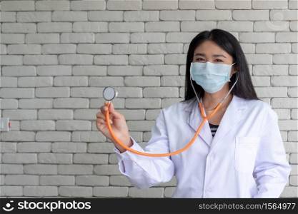 Asian woman doctor wear a medical face mask