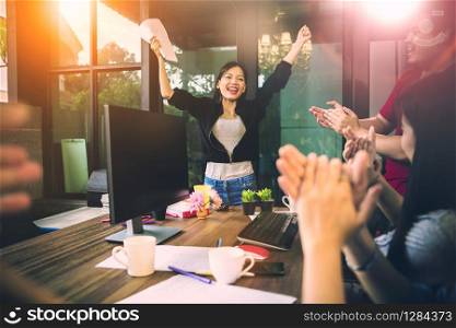 asian woman freelance happiness emotion successful project in home office