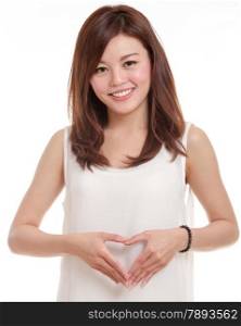 Asian woman holding hands in heart shape