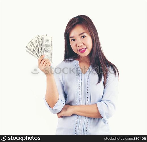 asian woman taking a lot of money