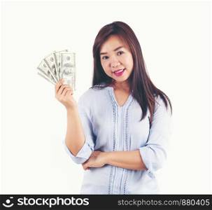 asian woman taking a lot of money