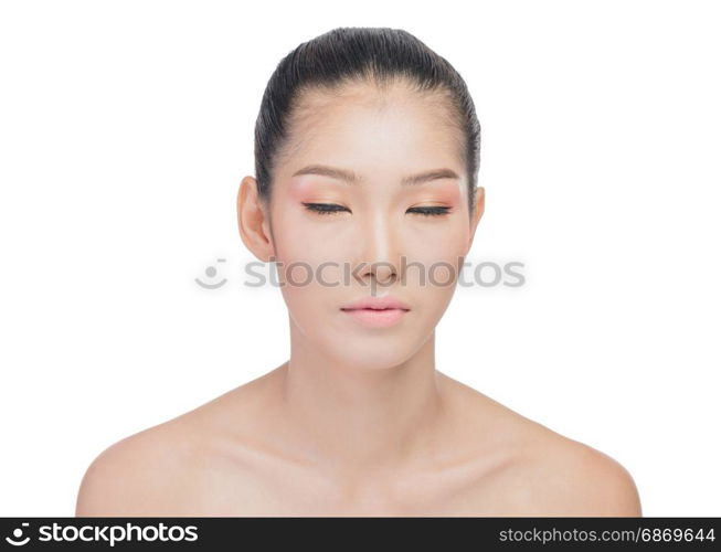 asian woman with beauty face. Front portrait of the asian woman with beauty face - isolated