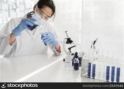 asian woman working chemical project