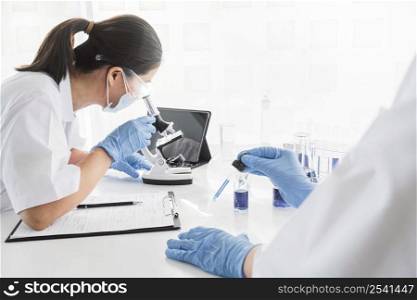 asian woman working chemical project new discovery