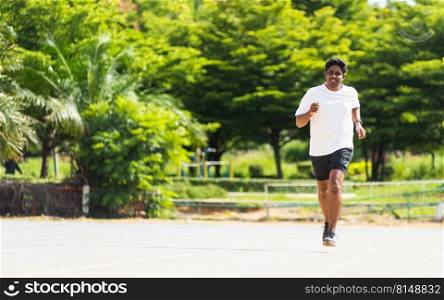 Asian young lifestyle athlete sport runner black man wear feet shoe active running training at the outdoor on the treadmill line road, healthy exercise workout