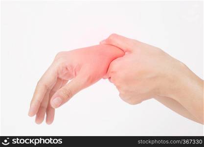 asian young woman holding her hand, pain,arthritis concept, isolate on white background.