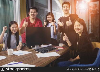 asian younger freelance teamwork job successfull happiness emotion