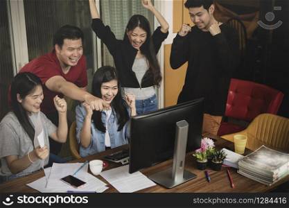 asian younger freelance teamwork job successfull happiness emotion