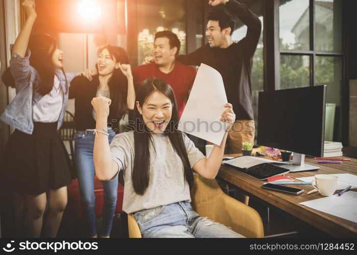 asian younger freelance teamwork job successfull happiness emotion