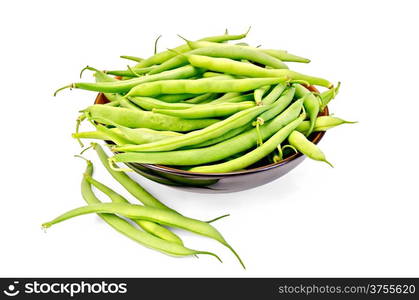 Asparagus green beans in a bowl isolated on white background