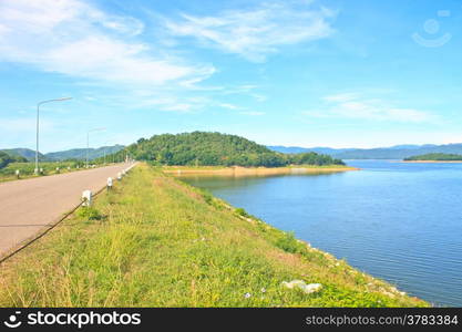 asphalt road and blue sky on top of DAM