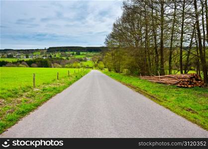 Asphalt Road between Fields in Belgium