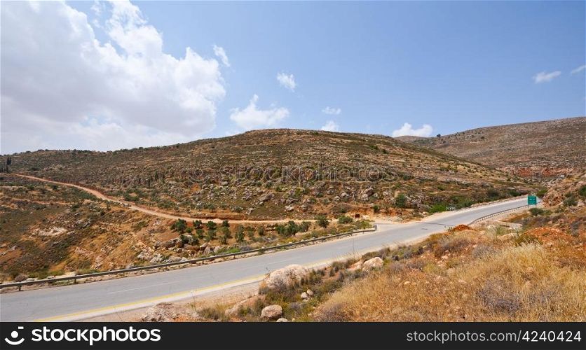 Asphalt Road in Sand Hills of Samaria, Israel