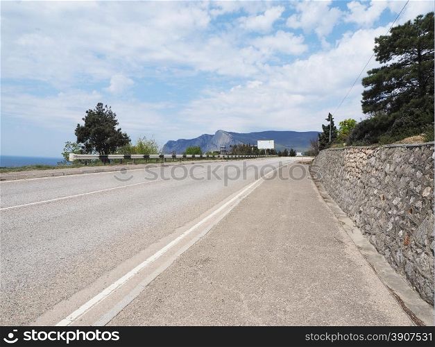 asphalt road in the mountains. Crimea